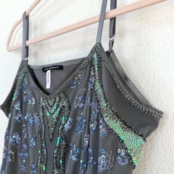 LUISA CERANO Beaded Sequin Camisole Top Gray Italy Embellished Luxe Size 12 - Picture 2 of 6